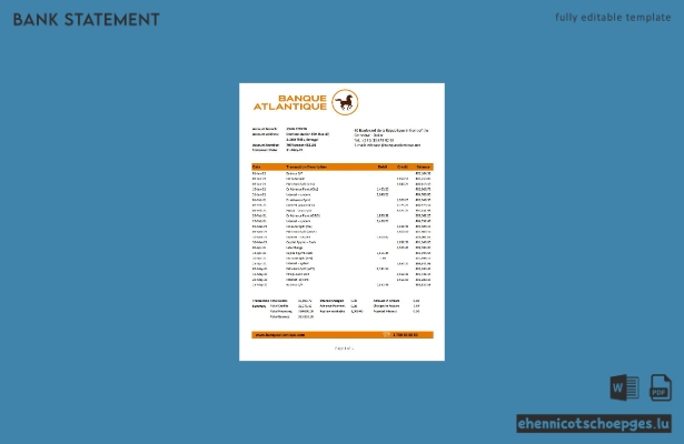 Excel-Beispielvorschau für den Kontoauszug der Senegal Banque Atlantique